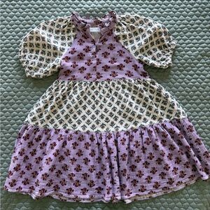 Zara Lavender and Cream Floral Tiered Dress with Puff Sleeves